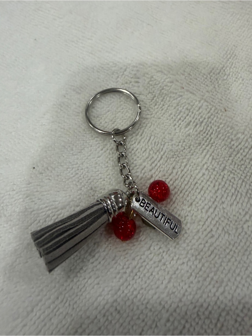Handmade Keyring bag charm with inspiring token Cherry
Charms and Tassel.